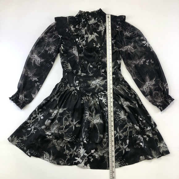 AllSaints Aislyn Evolution monochrome print ruffles moth skeleton mini dress 0 - Picture 11 of 12